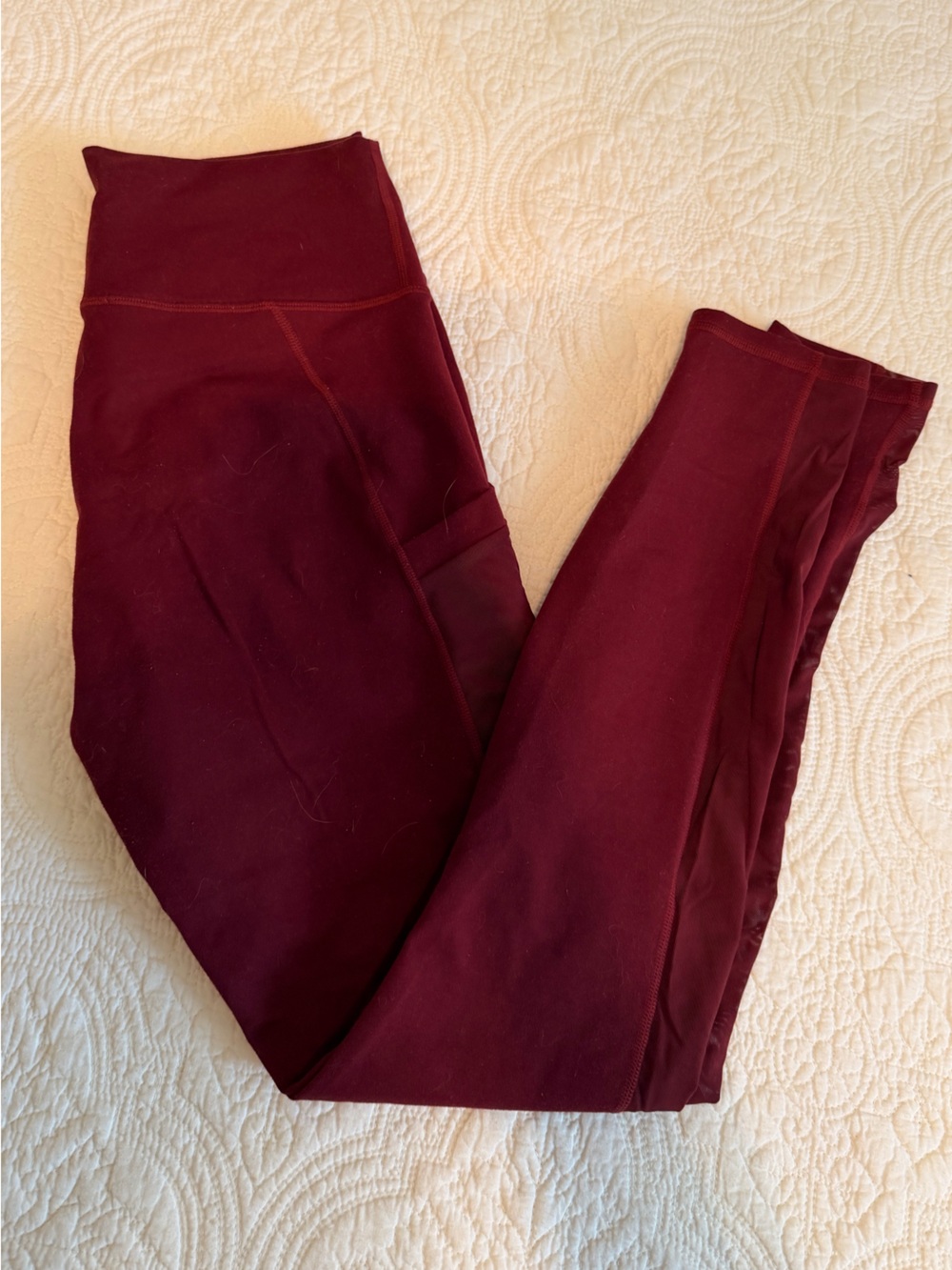 Burgundy Fabletics Leggings Size M Cotton Stretch with Pockets